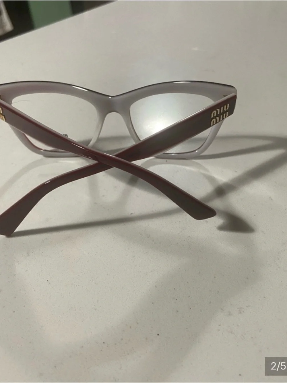 Miu Miu Women's Cat-Eye Glasses - Mauve Frame with White Temples